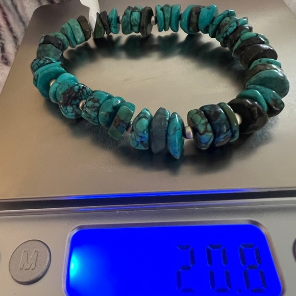 ❤️ Desert Pearls Kingman Turquoise Heishi Sterling Stretch Sz 7 Bracelet 20.8gms - Picture 8 of 10